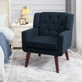 thumbnail image 4 of Accent Reading Chair Button-Tufted Upholstered Comfy Mid Century Modern Chair with Linen Fabric Lounge Arm Chairs for Living Room Bedroom (Dark Blue), 4 of 15