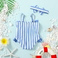 thumbnail image 3 of Newborn Baby Girls Clothes Baby Girls One-piece Swimsuit Sleeveless Suspender Cute Bowknot 0-3 Months Girls Summer Stripe Swimwear Headband Set Blue, 3 of 8