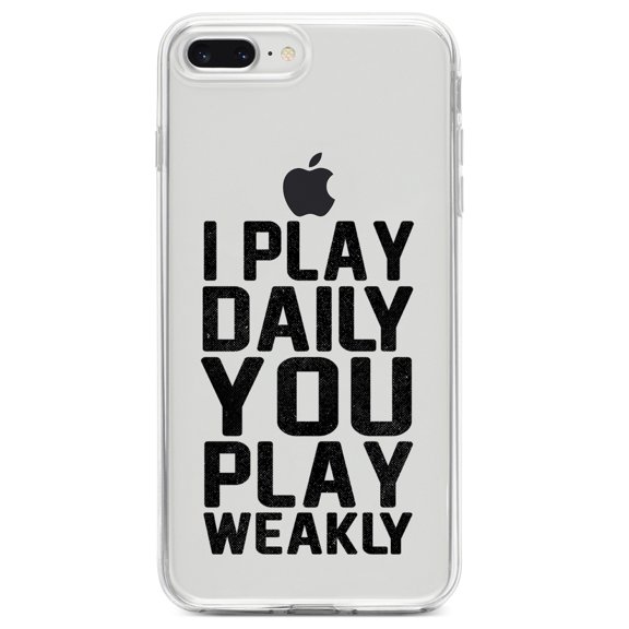 DistinctInk Clear Shockproof Hybrid Case for iPhone 7 PLUS / 8 PLUS (5.5" Screen) TPU Bumper Acrylic Back Tempered Glass Screen Protector - I Play Daily You Play Weakly