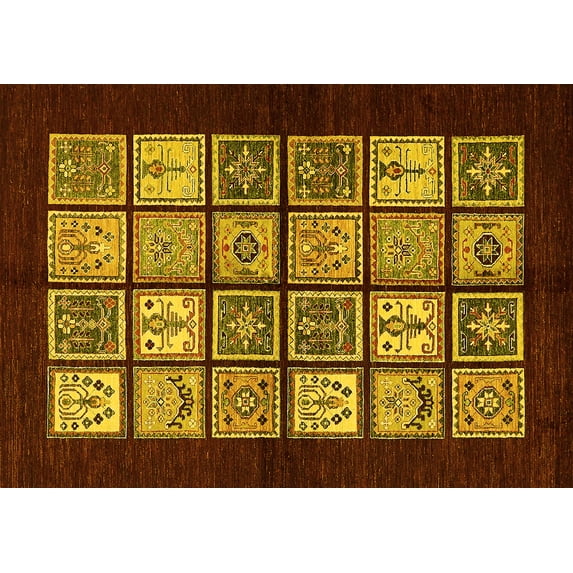 Ahgly Company Indoor Rectangle Oriental Yellow Modern Area Rugs, 4' x 6'