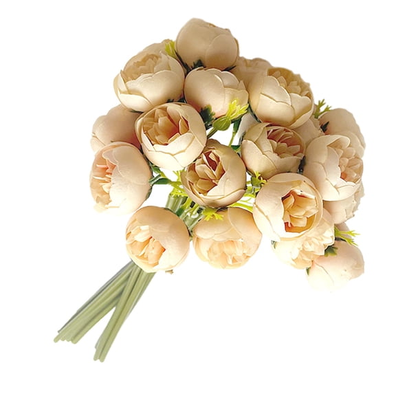 Artificial Mini Peony Bouquet, 11.4 In Silk Small Rose Bud Flower Bundle, Faux Tea Rose Floral Arrangement for Wedding Table Centerpiece Farmhouse Bedroom Vase Home Decor,27PCS,Bronze