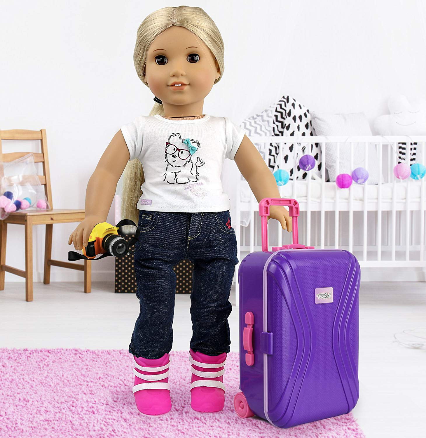 18 inch Luggage Box Claear Travel Suitcase For Girl Doll Kids Toy 