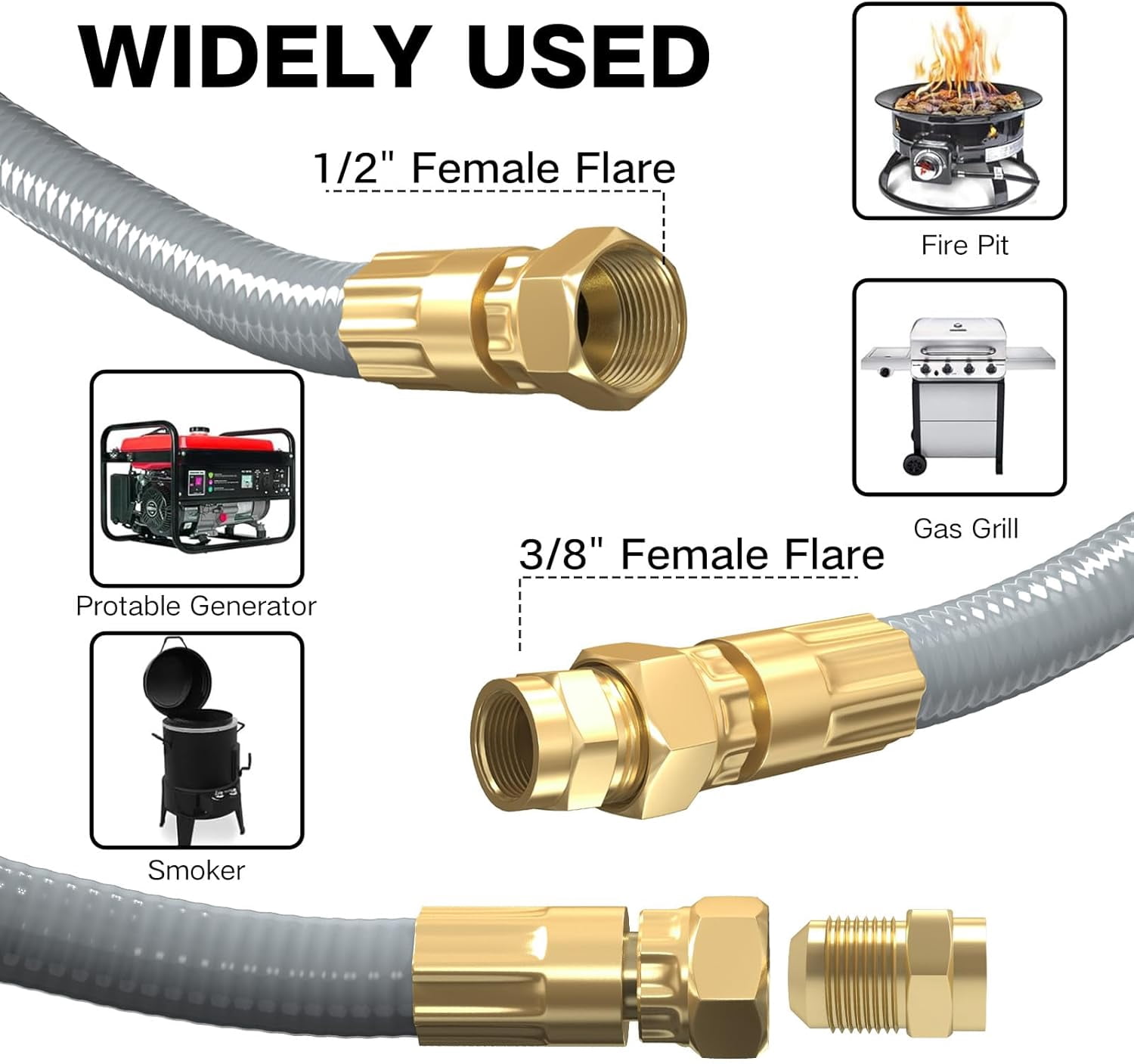 12FT 1/2" ID Natural Gas Hose with Quick Connect Fitting for BBQ, Grill, Pizza Oven, Patio Heater. for Weber, Char-Broil, Pizza Oven, Patio Heater,NG Grill and Natural Gas Conversion Kit