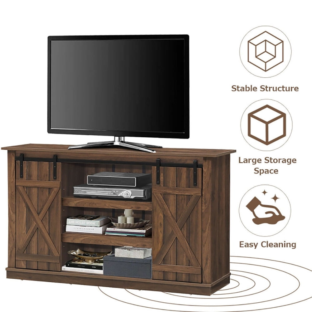 Finihen TV Stand, TV Cabinet, Sliding Barn TV Stand Console Table, Media Entertainment Center with Storage, for Living Room, Bedroom, Brown