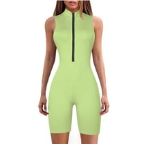 Timegard Bodysuit for Women 1 Piece Ribbed V Neck Zipper Slim Short Rompers Outfits Solid Color Comfy Casual