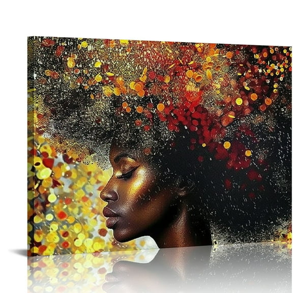 JRXY  Premium Canvas Wall Art African American Abstract Art Modern Decorative Artwork Black Queen Woman Graffiti Design Abstract Afro Hairstyle Artwork Painting  20x16in