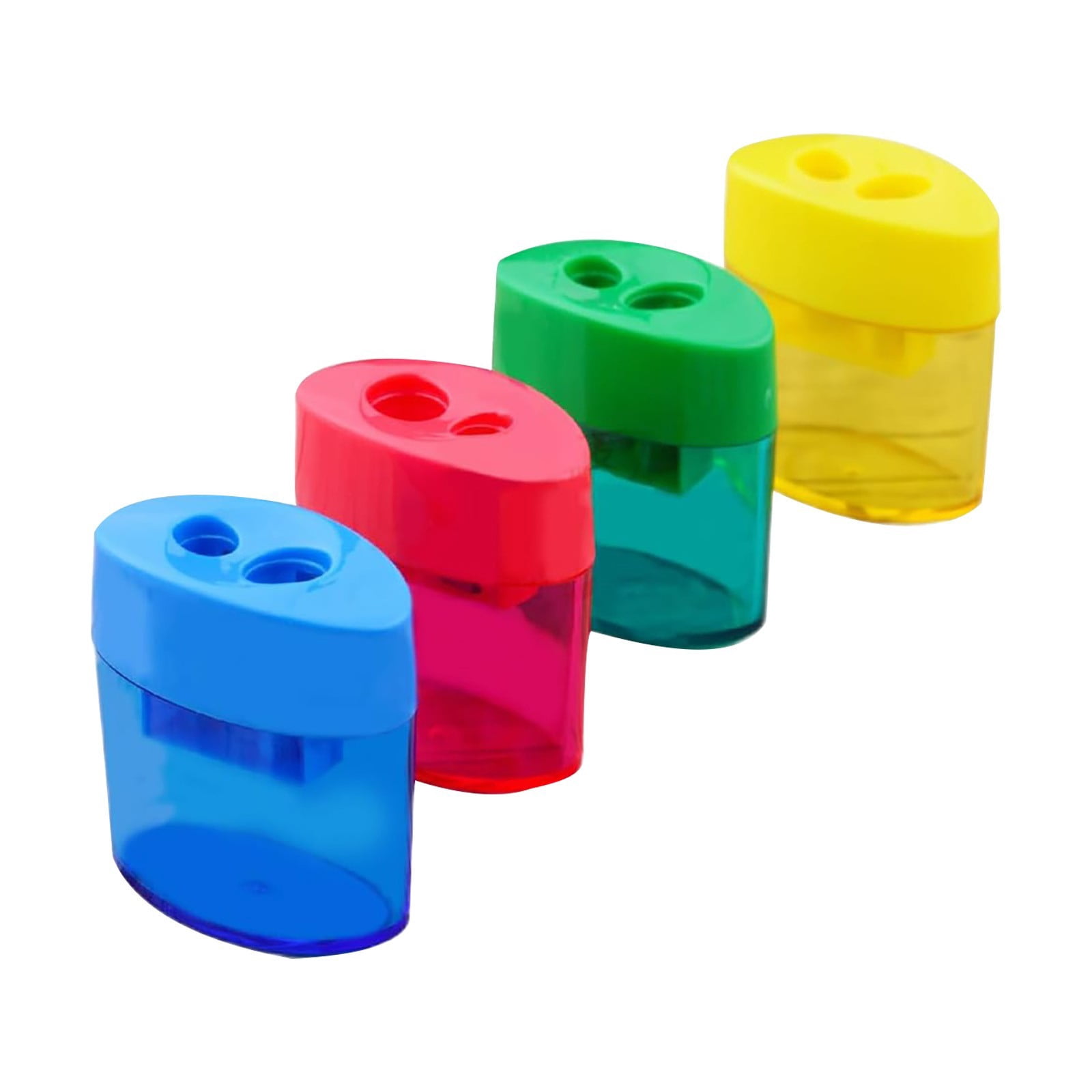ZTTD 4 Pcs Taille-Crayons avec Couvercle, Taille-Crayon à Main Compact à Double Trous, Taille-Crayon à Main Coloré Adapté aux Adultes Bureau à Domicile (4 Pcs)