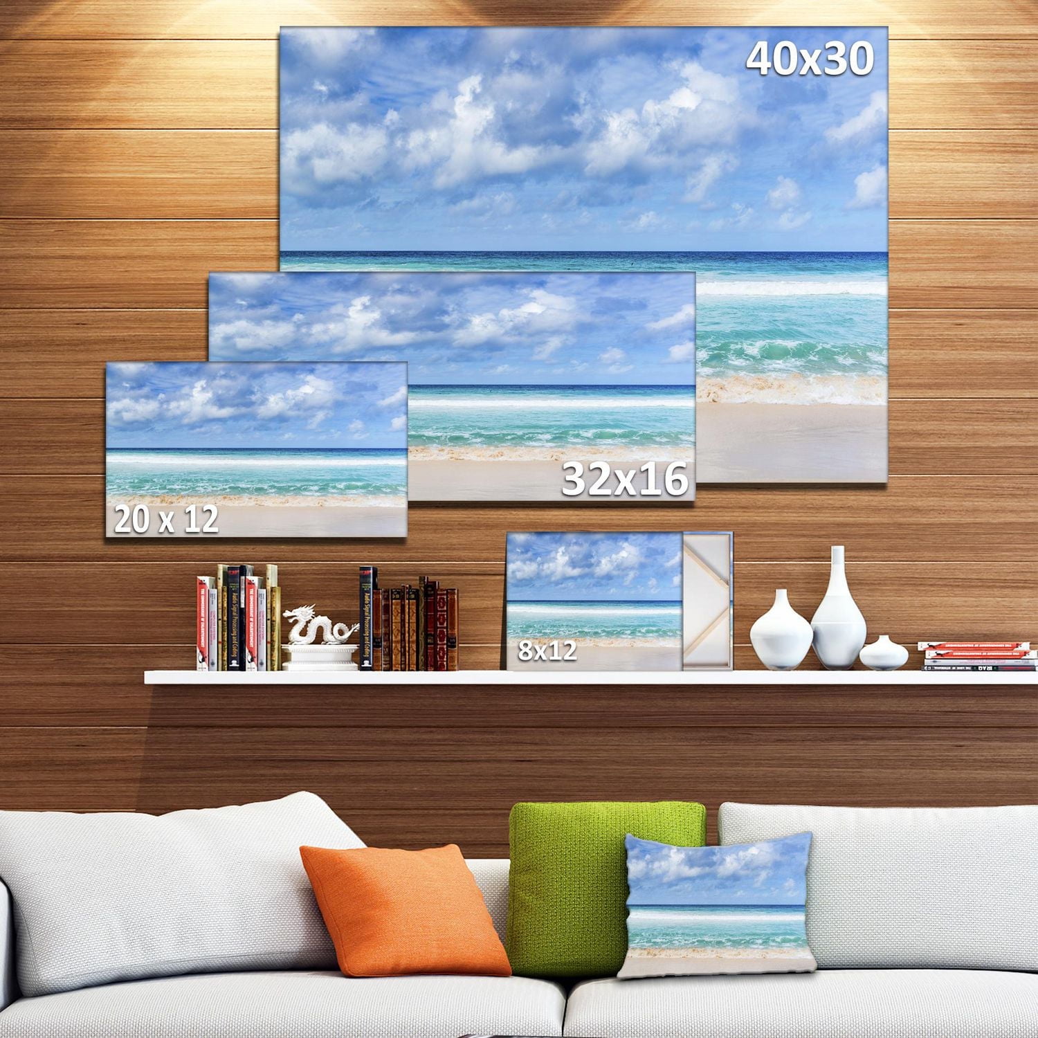 Designart Tranquil Beach under White Clouds Canvas Wall Art