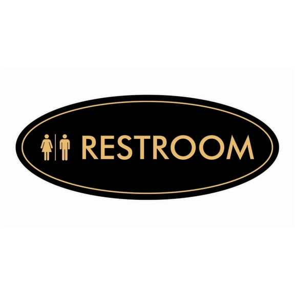 Oval Restroom Sign (Black Gold) - Large 3.6x9"