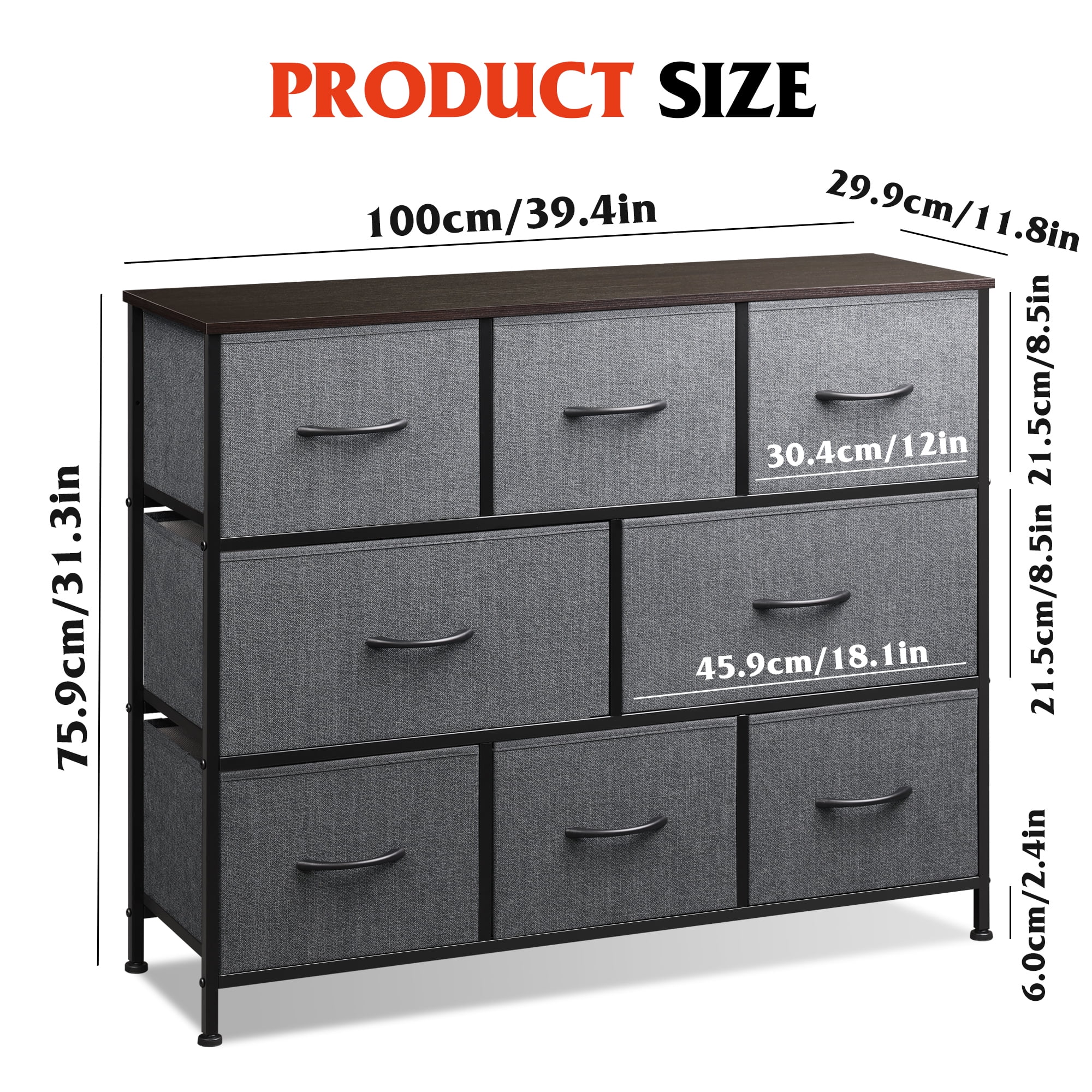 GALAXHERO 8 Drawer Dresser, Fabric Storage Unit for Bedroom, Large Drawer Chest for Entryway & Living Room, Dark Grey, 59" x 30" x 16"