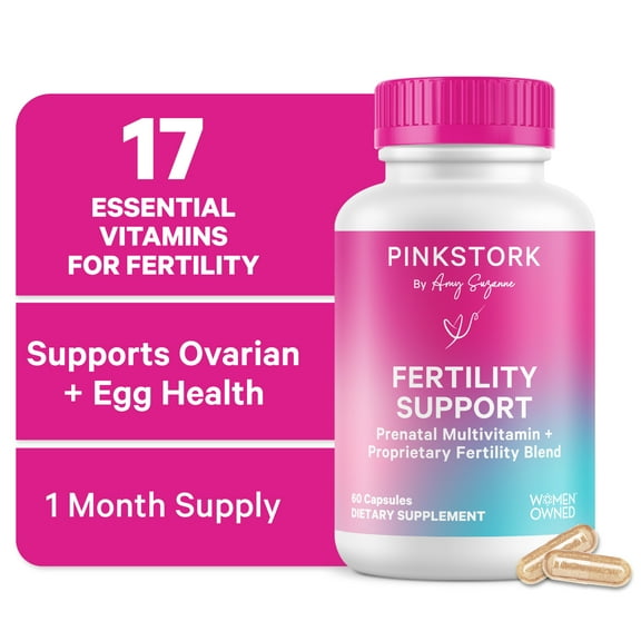 Pink Stork Fertility Supplements for Women: Vitex, Inositol, Folate, Zinc, Vitamins - 60 Gluten-Free Capsules