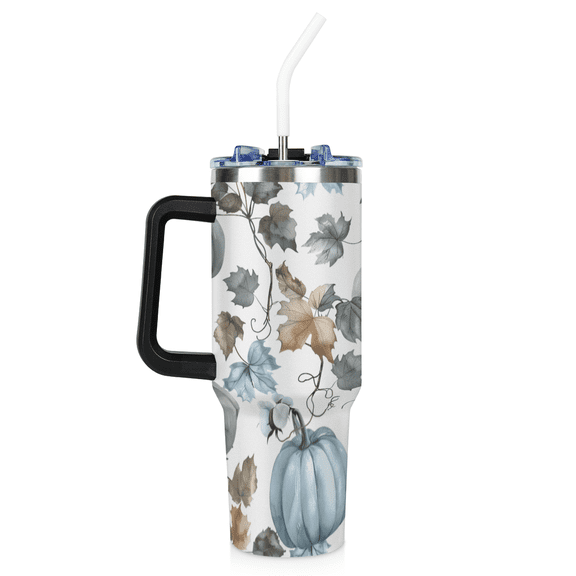ADECORIVY Autumn Pumpkin Fall Leaves 40 oz Tumbler with Flip Cap Lid, Stainless Steel Cup with Lid and Straw Leakproof Travel Mug Water Bottle for Iced Tea, Coffee