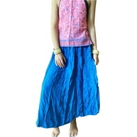 Mogul Women Maxi Skirt, Blue Embroidered Skirt, Bohemian Pink Halter Top, MIX MATCH , Summer Skirt, Hippe Boho Chic Summer Top SM 2Pc Set