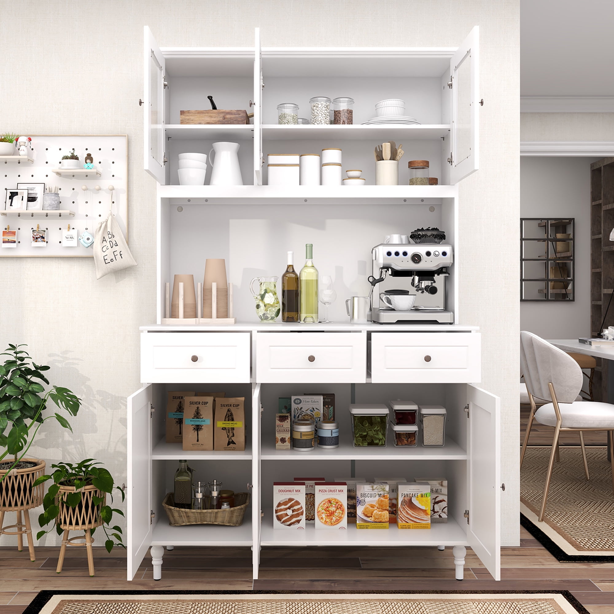 Gymax 77'' Tall Kitchen Pantry Storage Cabinet with LED Lights and Power Outlets