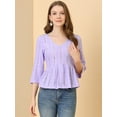 thumbnail image 2 of Blusa liviana de encaje sólido Allegra K cuello en V manga 3/4 peplum Púrpura M, 2 of 6
