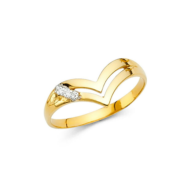 GemApex - 14k Yellow Gold Chevron Ring V Shape Band CZ Curve Right Hand ...