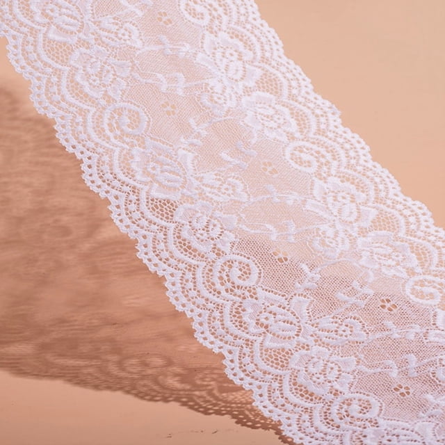 XmhyTop-A Cinta de encaje floral de 1 yarda con ribete de tul, ideal para decoración de bodas, manualidades y ropa, color blanco.