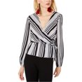 thumbnail image 1 of INC Blusa cruzada abigarrada para mujer, negro, mediano, 1 of 1