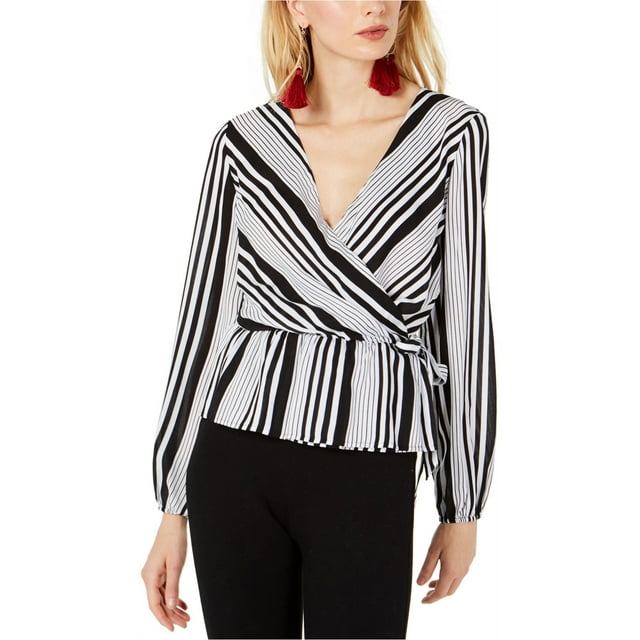 INC Blusa cruzada abigarrada para mujer, negro, mediano