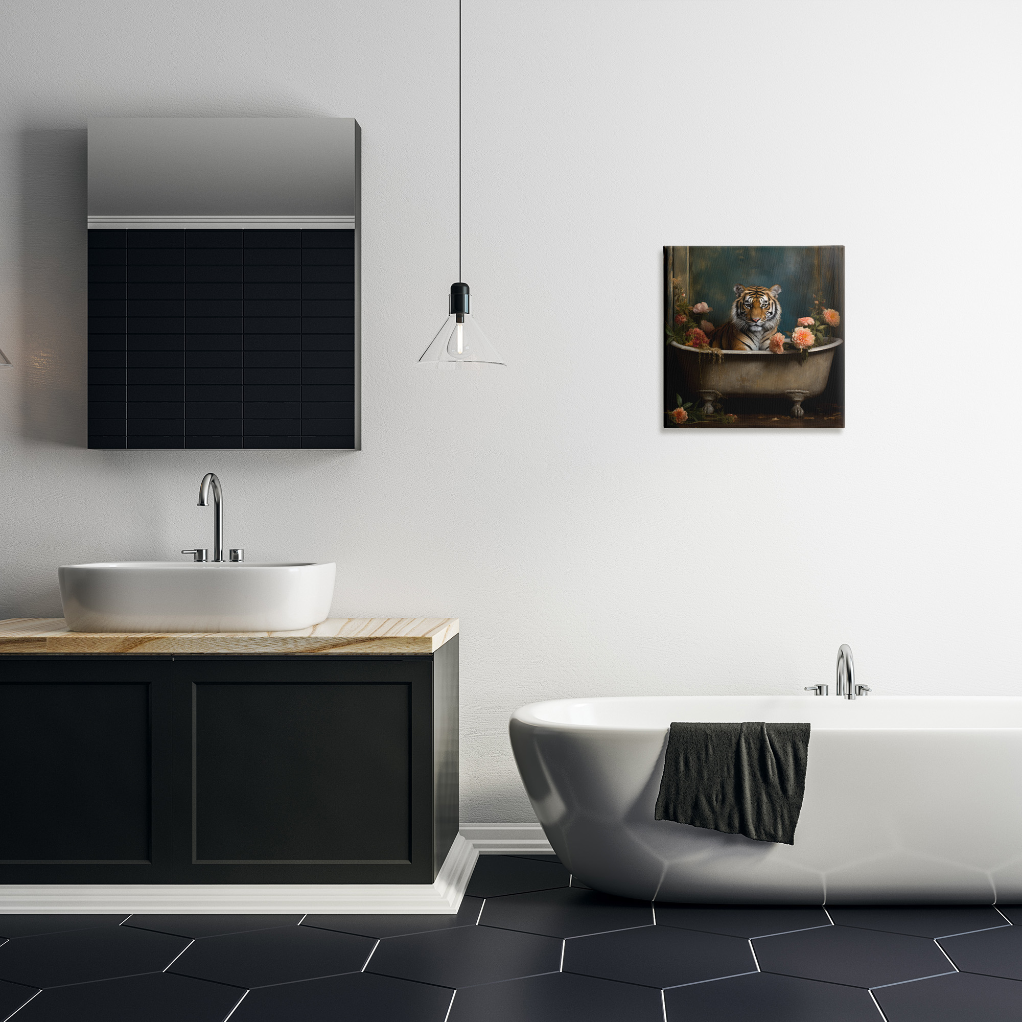 Tiger in Floral Bathtub Canvas Art, 17 x 17