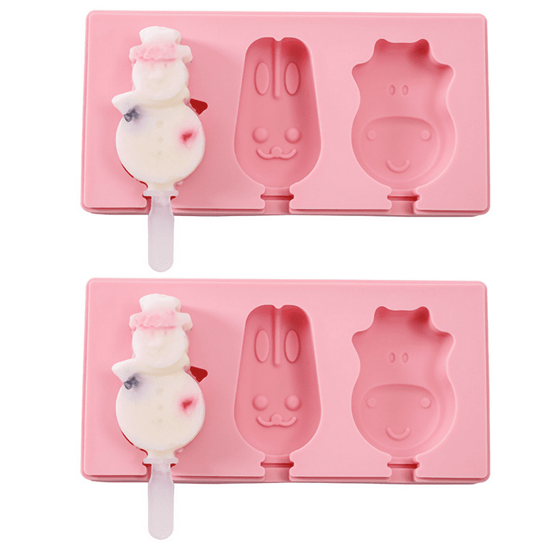 Popsicle Molds Silicone with Lid 2 Pack, Ice Cream Mold 3 Cavities Cute  Cartoon Ice Pop for Kids DIY Homemade Ice Bar Popsicle Maker Easy  Release,Snowman No. 5 + Rabbit + Cow 