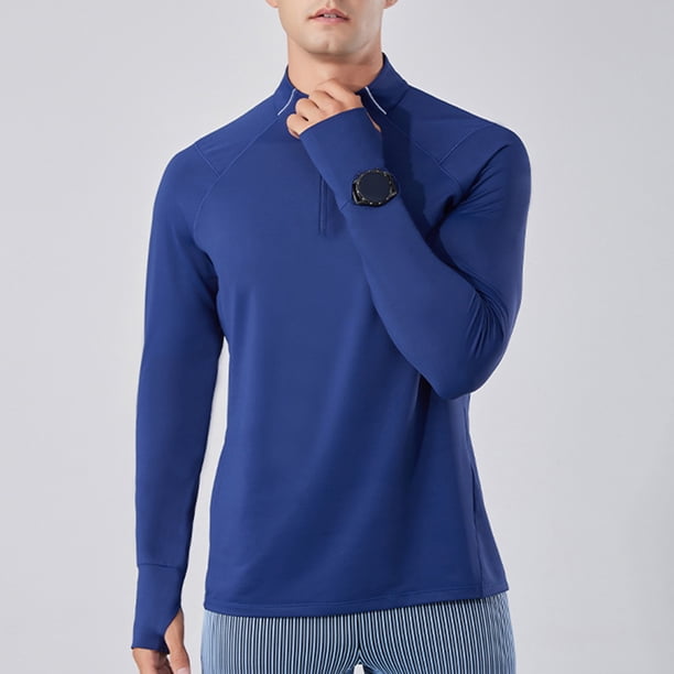 pstuiky camisas de manga larga para hombre, Camisa deportiva de manga larga con cuello alto, ligera, transpirable y de color liso con cremallera para hombre camisetas de hombre l