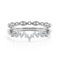 ZigZag Design 0.65 Carat Milgrain Diamond Moissanite Engagement Ring Wedding Band in 10k Solid White Gold, Stackable Ring, Gift For Her, Promise Ring, Anniversary Ring, Bridal Set, Matching Band