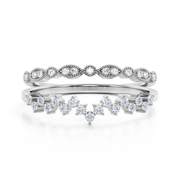 ZigZag Design 0.65 Carat Diamond Moissanite Engagement Ring Wedding Band in 925 Sterling Silver With 18k White Gold Plating, Stackable Ring, Gift For Her, Promise Ring, Bridal Set, Matching Band