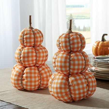Way to Celebrate Thanksgiving Orange and White Plaid Stacked Pumpkins Decoration (12.5 in), Set of (Best Way To Grow Pumpkins In Minecraft)