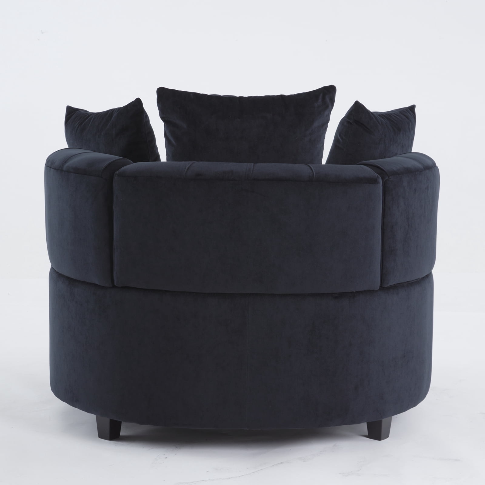 Yoneston Oversized Tufted Barrel Chair, Round Velvet Accent Chair with 3 Pillows, Comfy Lounge Sofa Chair for Living Room Bedroom Hotel Office, Black