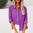thumbnail image 2 of Feancey Womens Button Down Gauze Shirt Roll Up Long Sleeve Linen Blouses Dressy Casual Business Work Tops Loose Fit Summer Beach Shirts Purple XL, 2 of 7