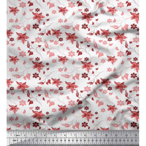 Soimoi Cotton Duck Fabric Leaves & Floral Artistic Printed Craft Fabric by the Yard 42 Inch Wide