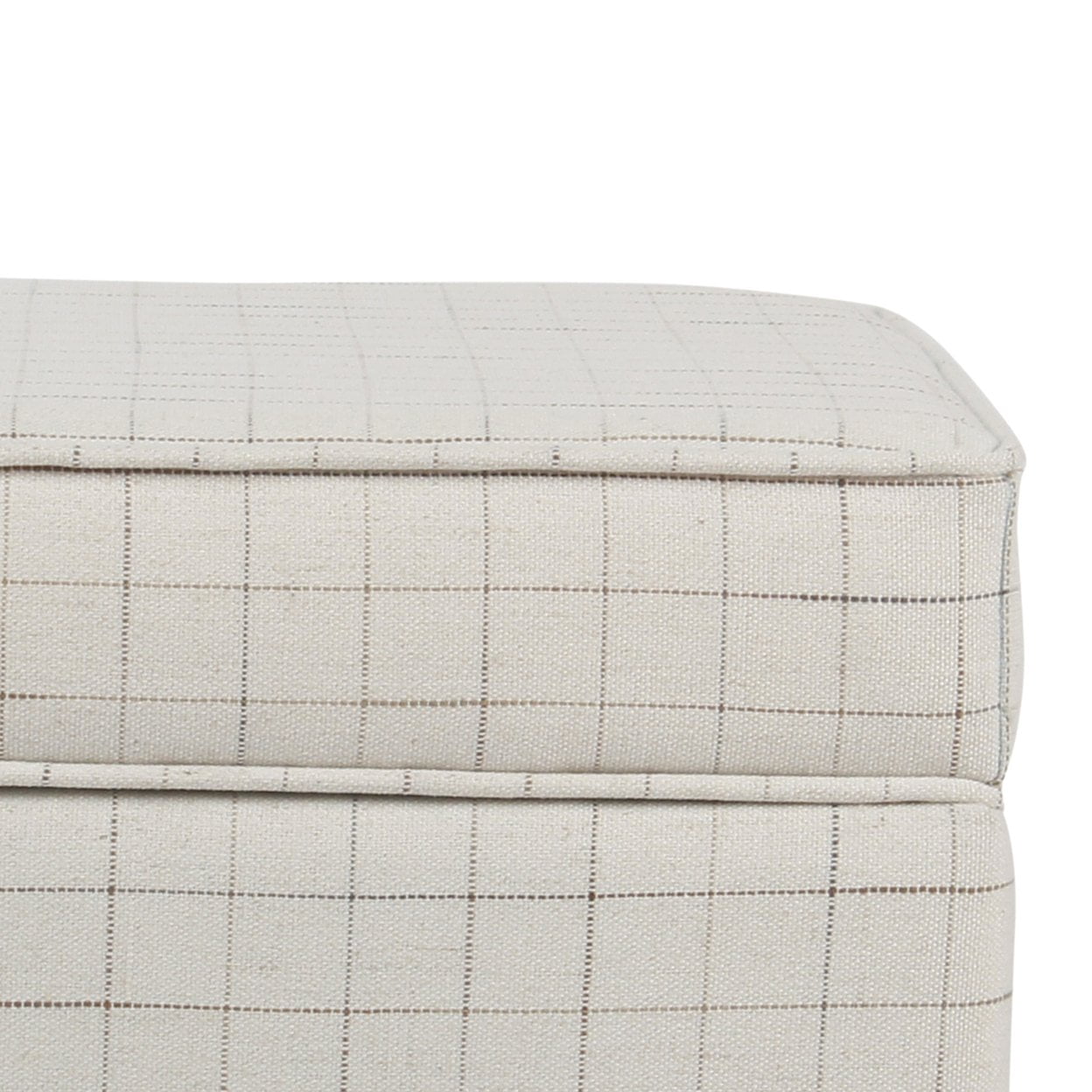 Wooden Square Ottoman with Grid Patterned Fabric Upholstery and Hidden Storage Beige and Brown - Saltoro Sherpi