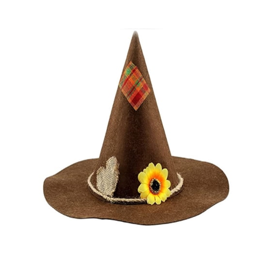 BRGZLK Womens Halloween Scarecrow Hat Stylish Cute Sunflower Felt Scarecrow Witch Costume Wizard Cap Witch Costume Accessory, Women Halloween Costume Coffee Free Size