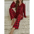 thumbnail image 4 of Wrrkayly Women Pajamas Lounge Set Plaid Turn-Down Collar Tops and Pants, 4 of 6