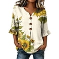 thumbnail image 2 of Dolkfu Multicolor Women'S Summer Tops Button V-Neck Sunflower Print Elbow-Length Printed Retro Floral Blouses & Tops Multicolor,L, 2 of 5