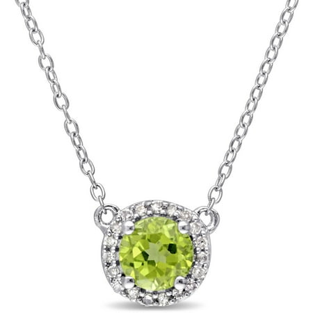 Tangelo 7/8 Carat T.G.W. Peridot and Diamond-Accent Sterling Silver Halo Necklace, 16