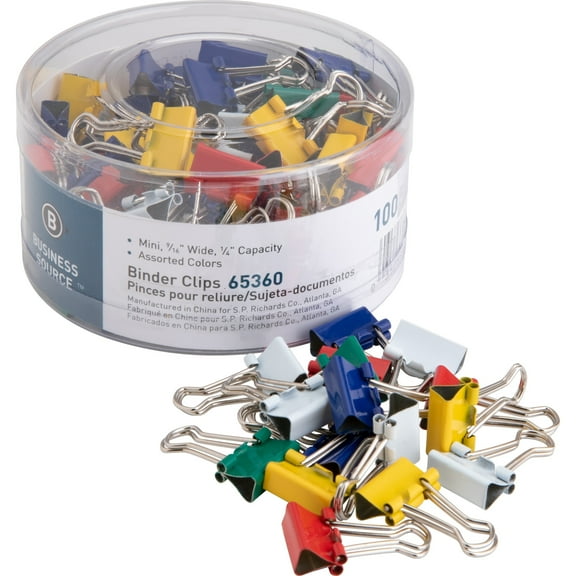 Business Source, BSN65360, Colored Fold-Back Binder Clips, 100 per Pack, Assorted
