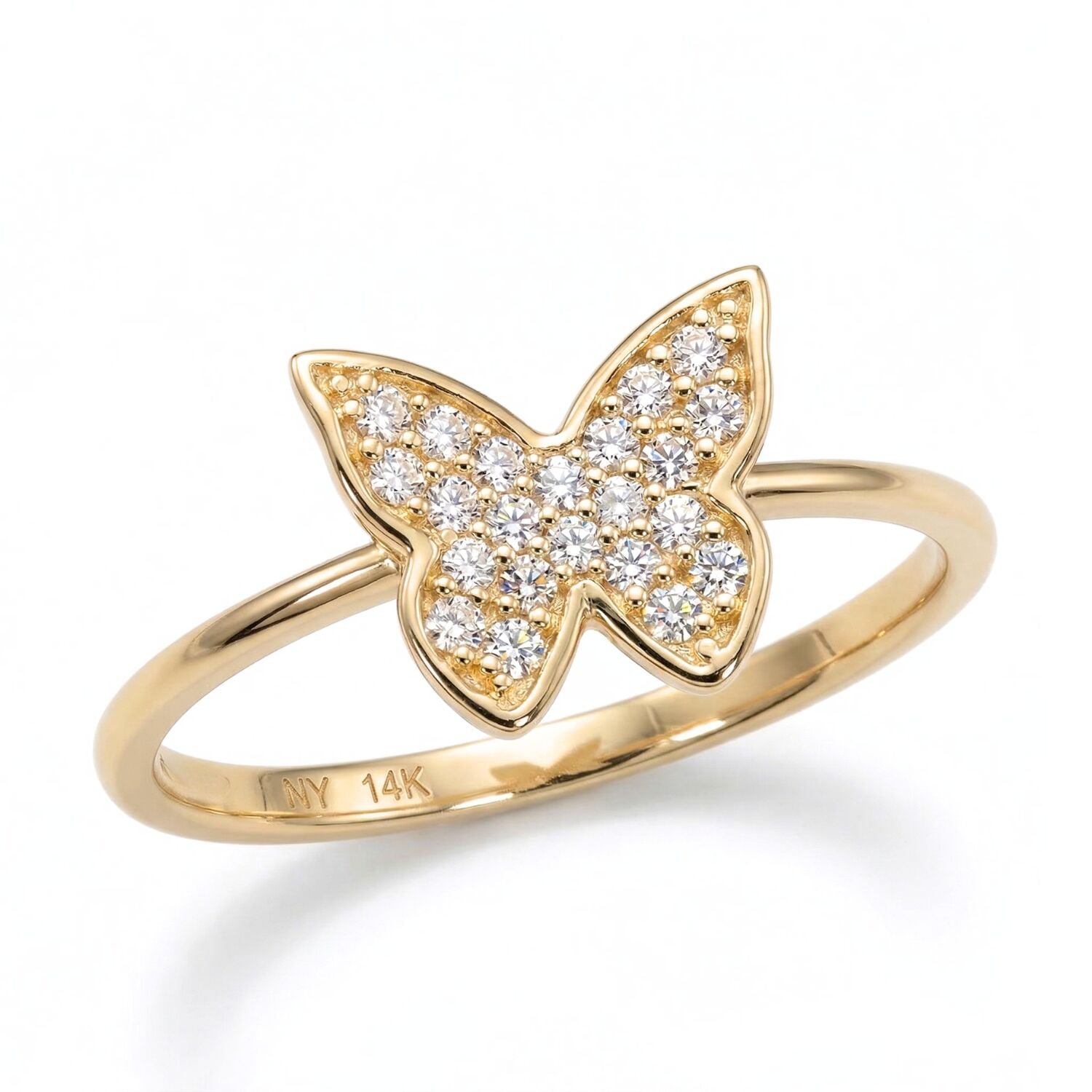 Tilo Jewelry 14K Yellow Gold .12 Carat Diamond Butterfly Dainty Promise Band Ring | Size 5 | Lab Grown Diamond Statement Ring for Women & Unisex