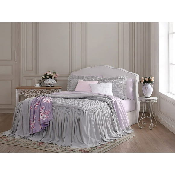 Shabby Chic® - King Bedspread, Soft Cotton Bedding with Matching Shams, Beautifully Draped Home Decor for All Seasons (Seren Grey, King)