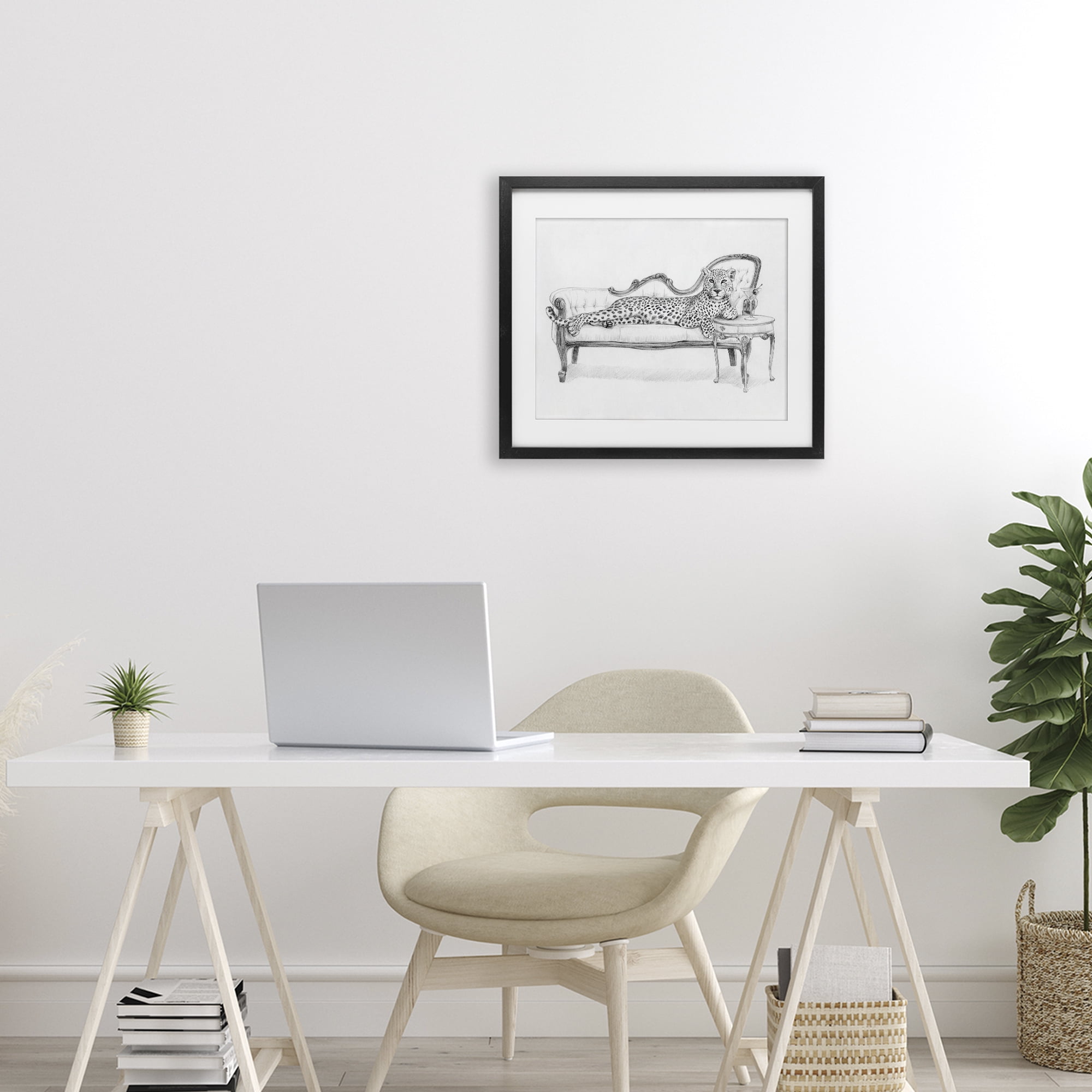 Stupell Industries Lounging Beast Cheetah Black Framed Print Under Glass, design by Victoria Barnes