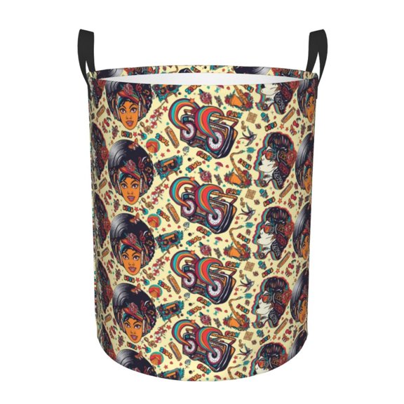 Rateoe Fashion Hippie Girl Pattern Round Laundry Hamper Basket, Tall Hamper Basket for Blanket Storage, Nursery Clothes Hamper for Laundry in Bedroom and College Dorm-Small