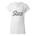 thumbnail image 2 of Wild Bobby Grace Wins Script Inspirational/Christian Women Standard V-Neck Tee, White, X-Large, 2 of 5
