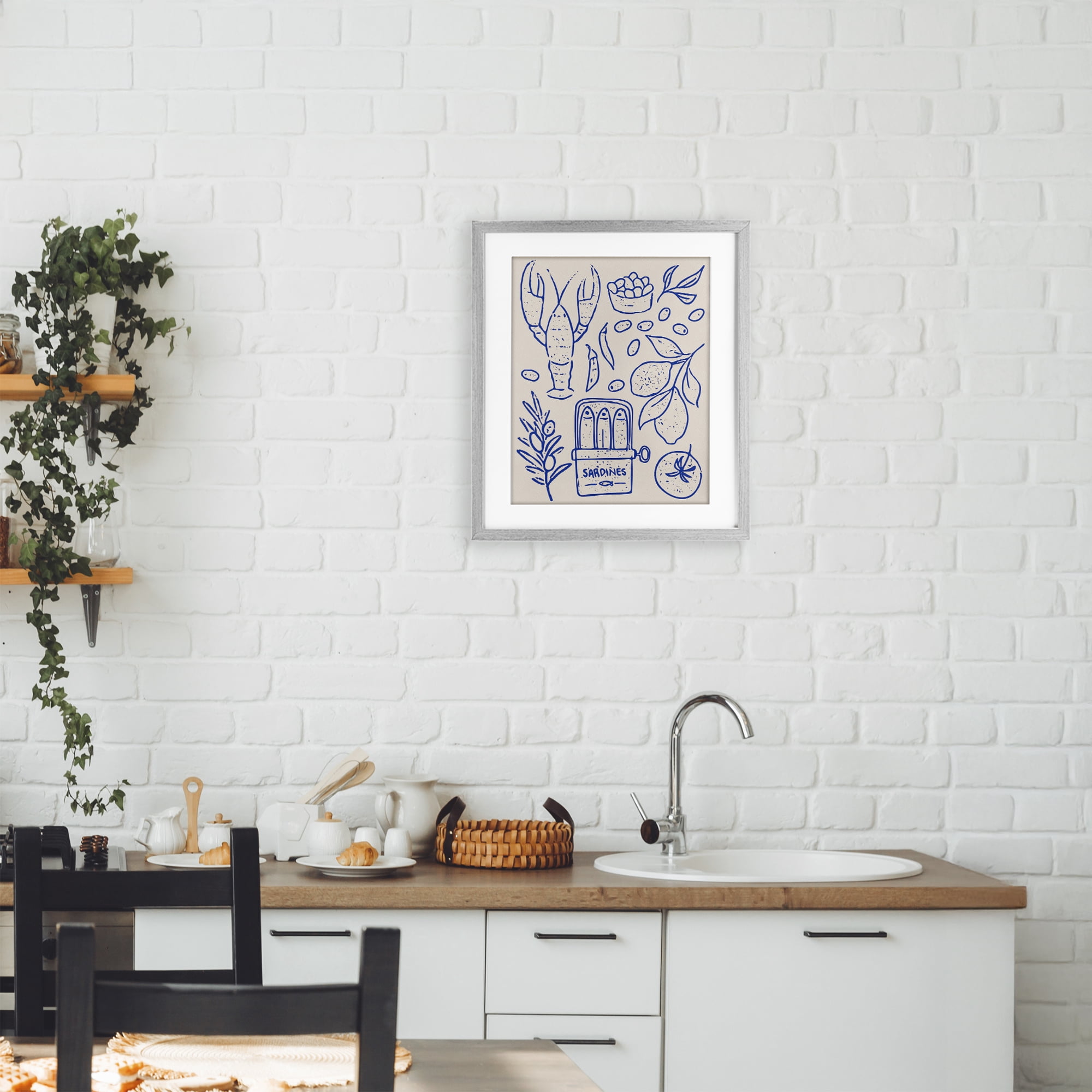 Stupell Industries Seafood & Herbs Simplicity Gray Framed Print Under Glass, design by Camila Juncos