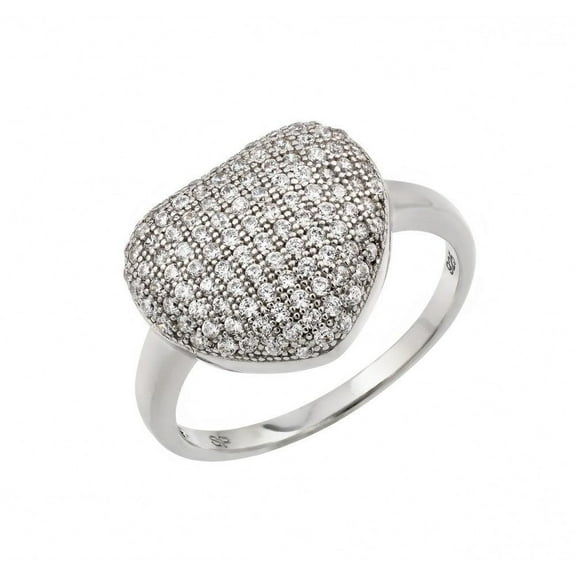 Rhodium Plated Sterling Silver 925 Micro Pave Set Heart Ring Band White Cubic Zirconia Female Size 8