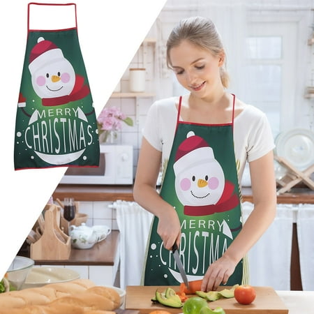 

Clearance! NIHOND Christmas Decorations Cloth Art Printing Cute Cartoon Snowman Christmas Apron Apron Restaurant Party
