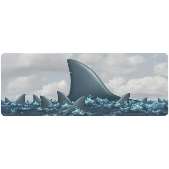 ZHANZZK Funny Shark Fish Concept Business Metaphor Extra Extended Large Gaming Mouse Pad Mat Desk Pad Keyboard Mat 31.5x12 inch