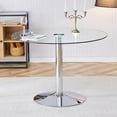 thumbnail image 3 of Hi loPres 40" Round Glass Dining Table, Modern Minimalist Kitchen Table with Clear Tempered Glass Top and Sturdy Silver Chrome Pedestal Base, 3 of 7
