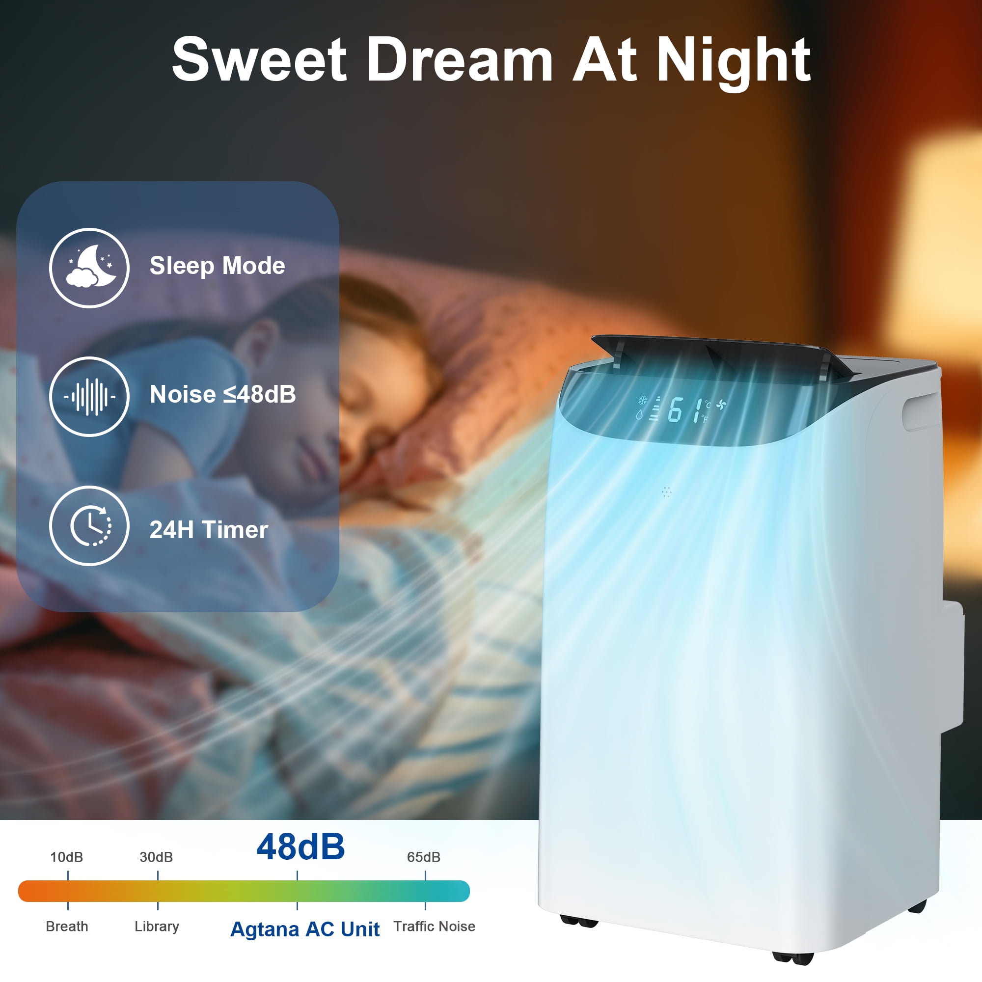 Agtana 12000 BTU Portable Air Conditioner Cools up to 500 sq.ft, 3-in-1 AC, Dehumidifier, Fan
