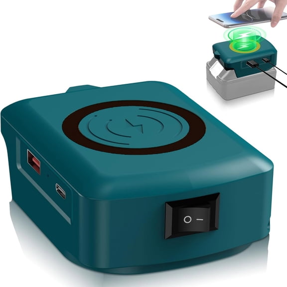 For Makita 18V Battery Adapter with Fast Wireless Charger - Dual USB-C & USB-Powered Charging Station, Compatible with Smartphones/Tablets, Lithium-Ion Batteries (No Battery Included)